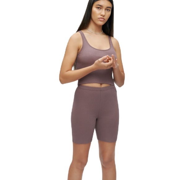 Kotn Ribbed Bike Active Shorts size M Natural Taupe Minimalist Yoga Stretch - Picture 1 of 11